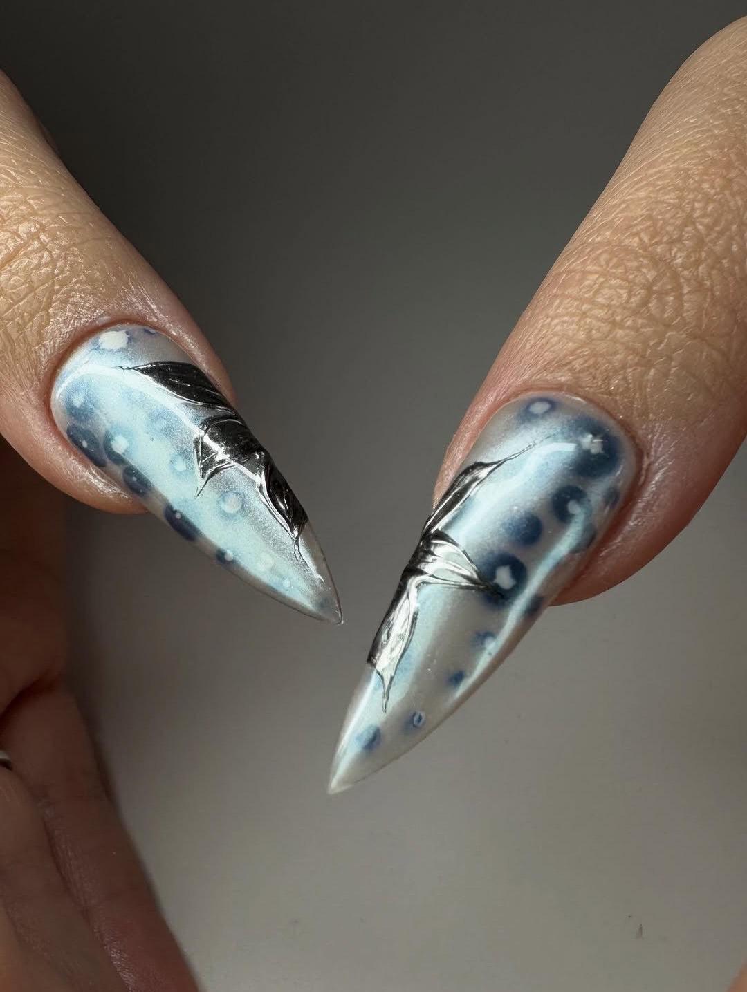 Blue Silver Sculptural Press On Nails Luxury Statement Set