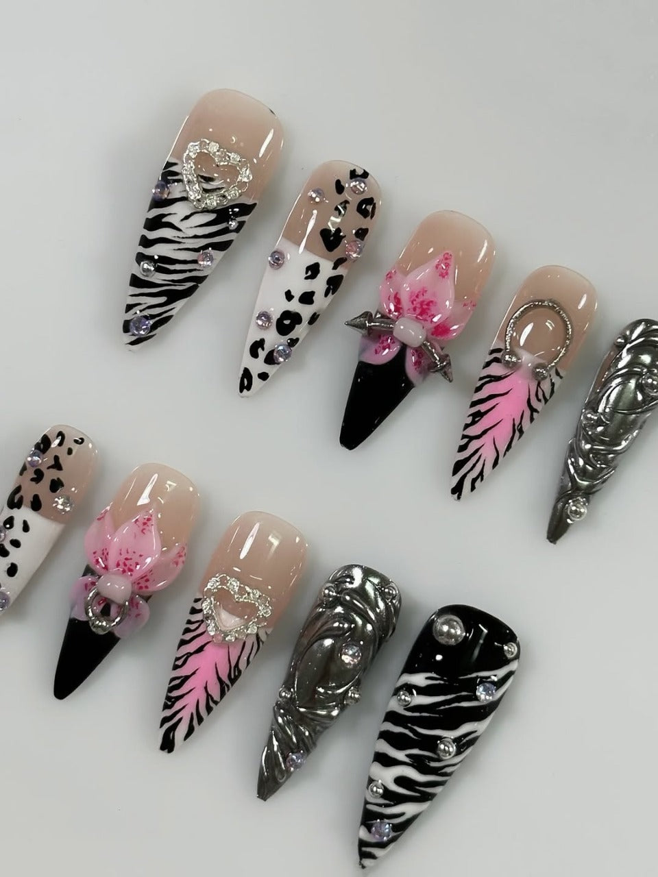Luxury Zebra Pink Press On Nails Handmade 3D Set