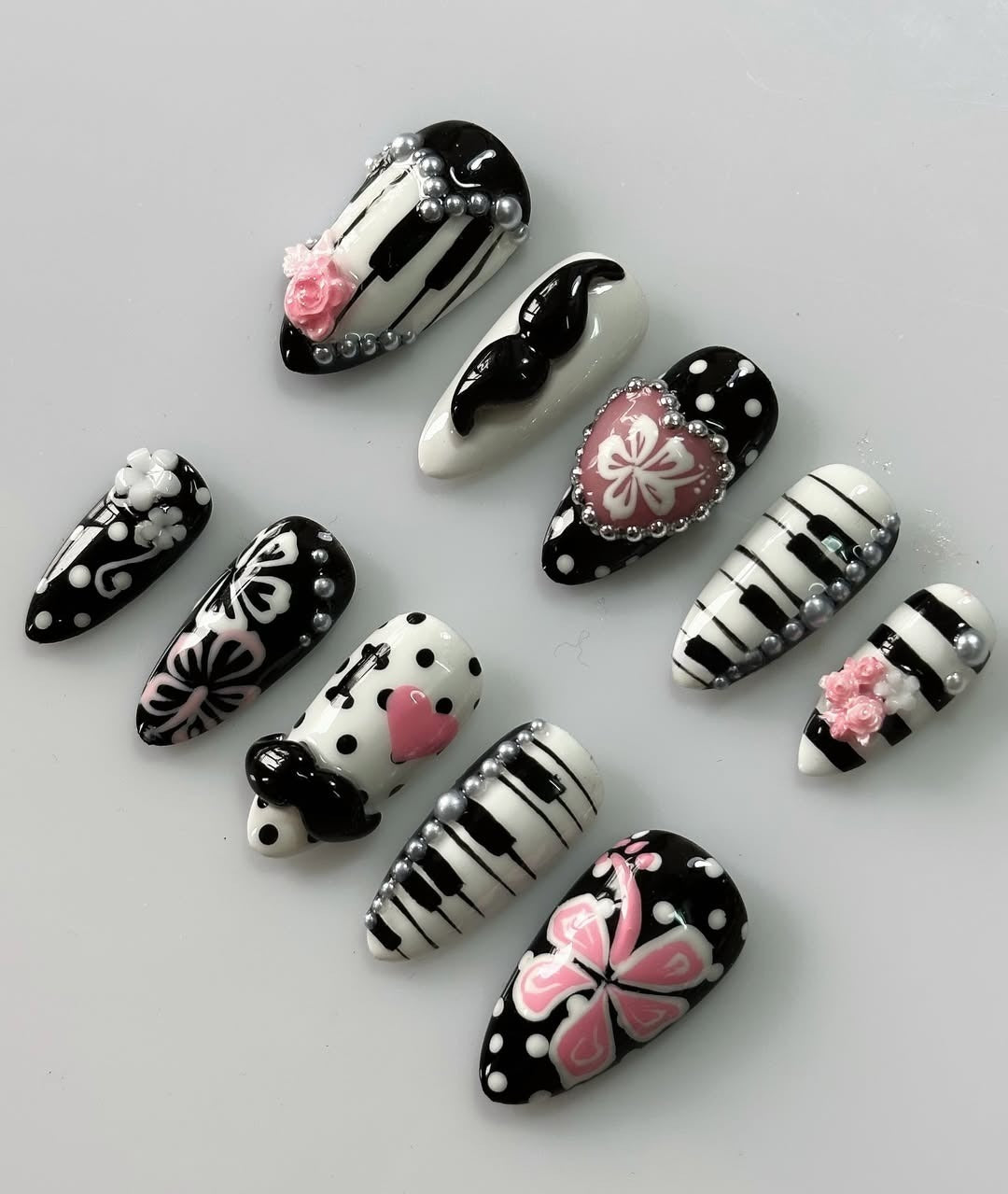 Black Pink Music Butterfly Stiletto Handmade Press On Nails