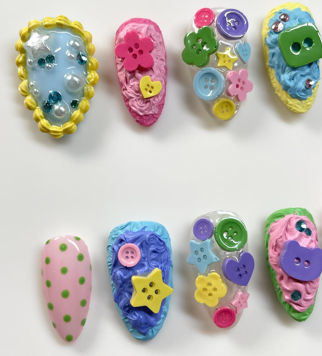Colorful 3D Button Candy Kidcore Almond Handmade Press On Nails