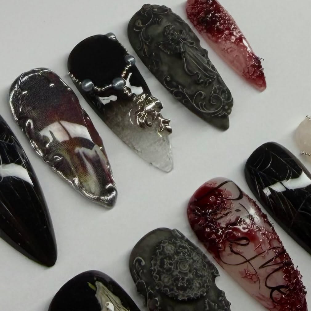 Dark Gothic Spiderweb Vampire Design Press On Nail Set