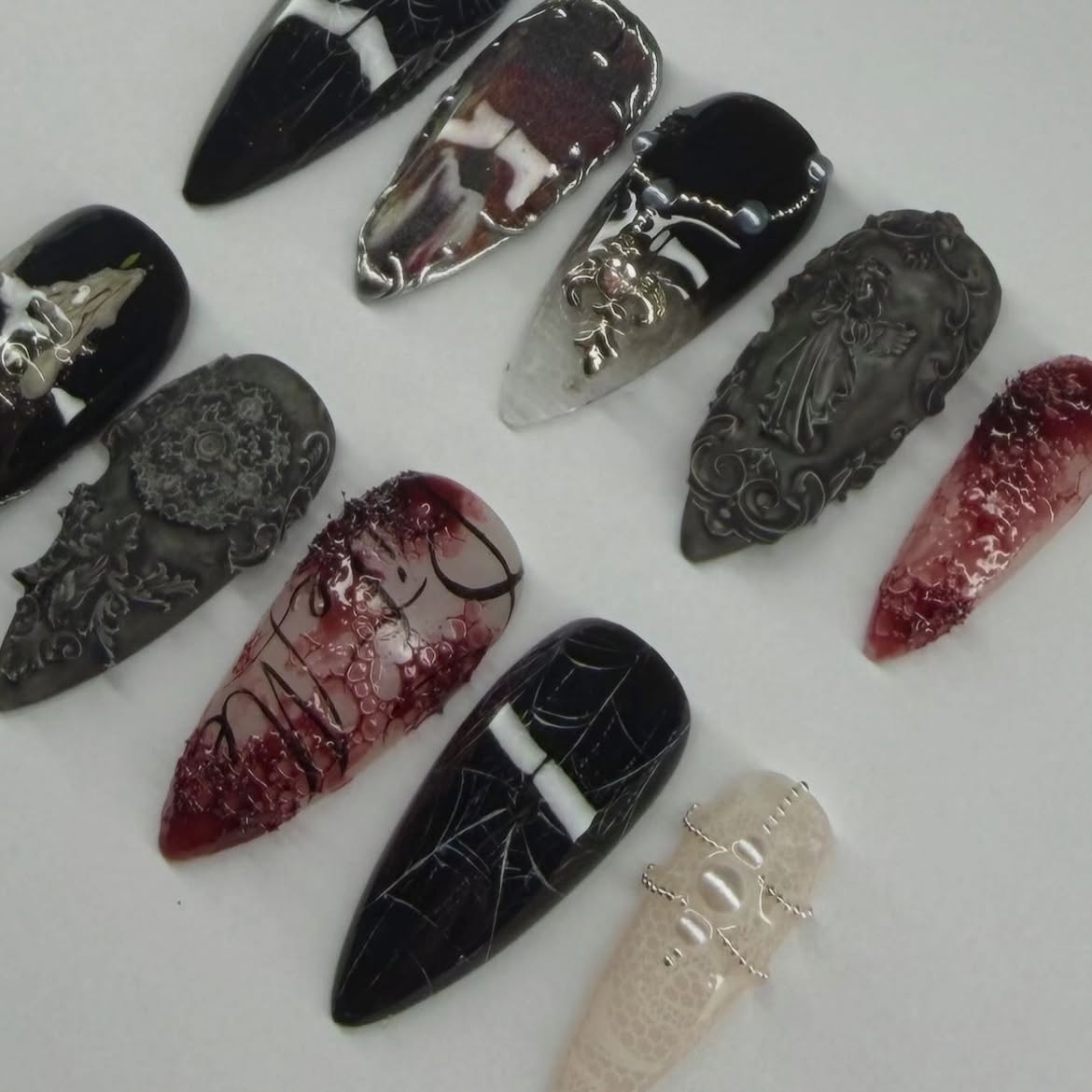 Dark Gothic Spiderweb Vampire Design Press On Nail Set