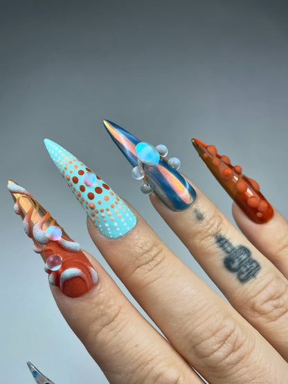 Abstract Retro Chrome Sculptural Stiletto Handmade Press On Nail Set
