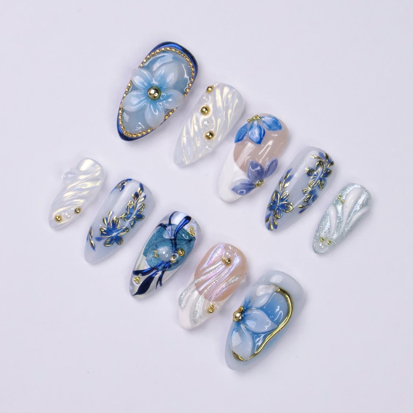 Blue Blossom 3D Floral Press On Nails