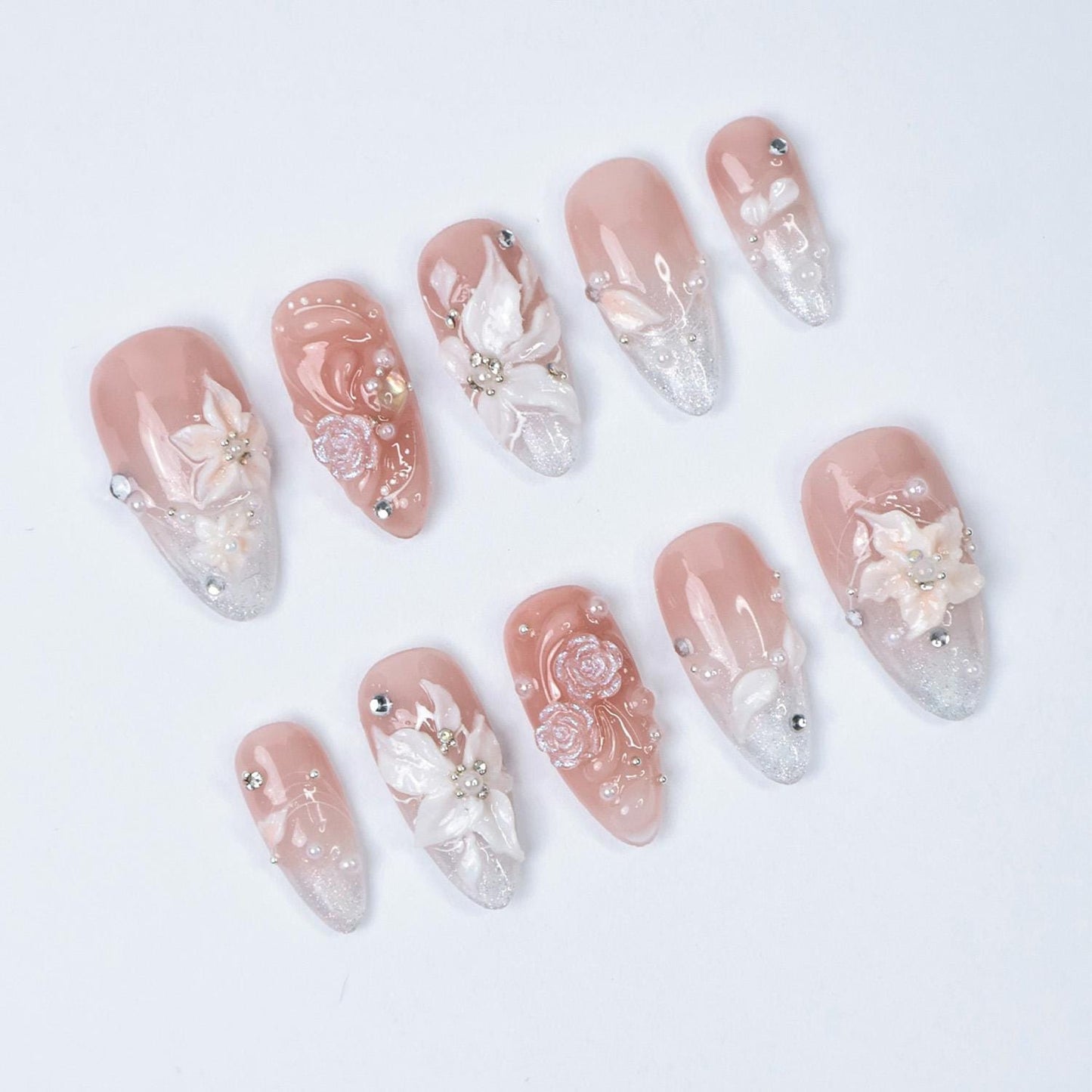Elegant Floral 3D Press On Nail Set