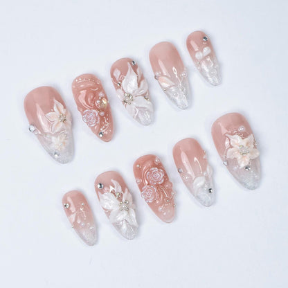 Elegant Floral 3D Press On Nail Set