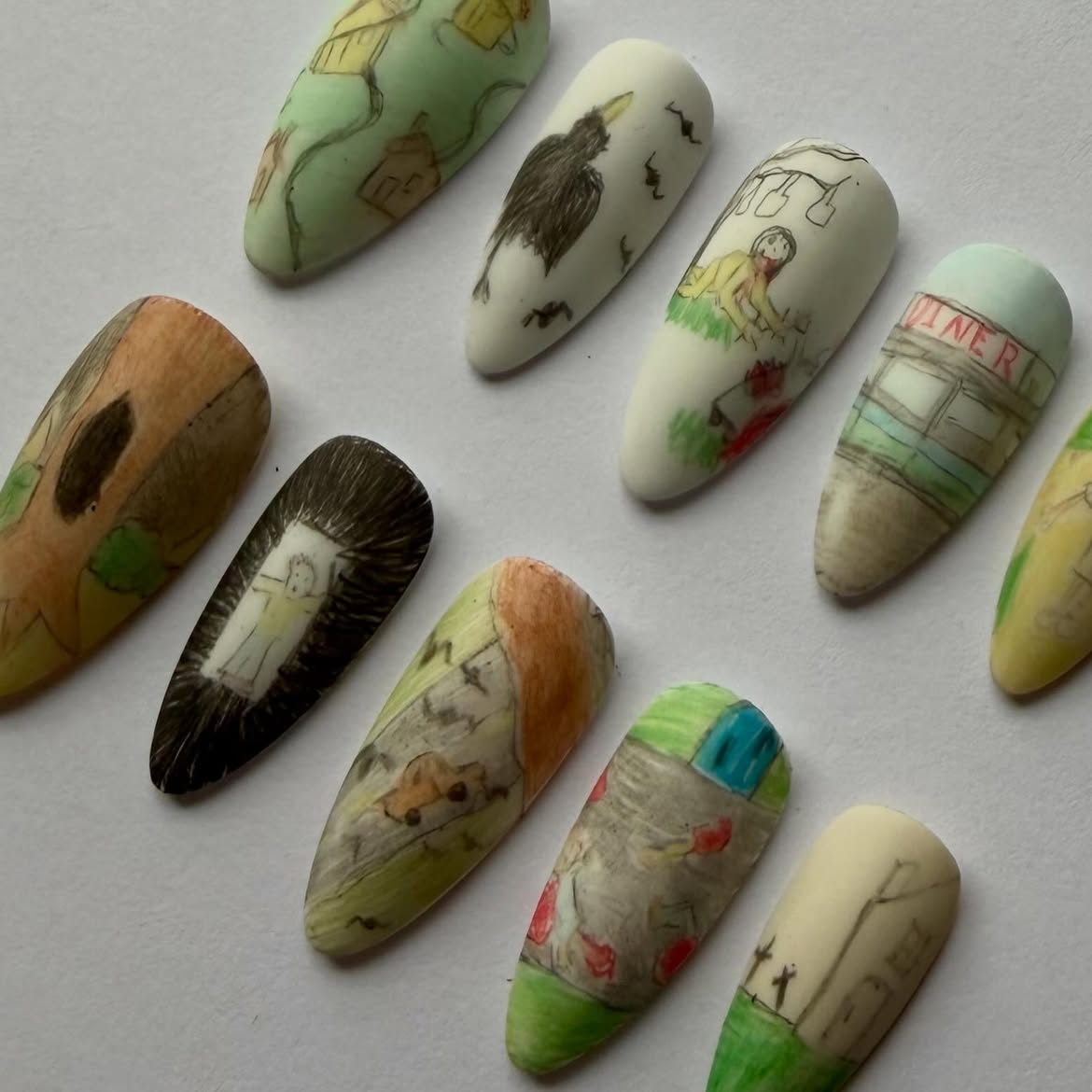 Vintage Handmade Cinematic Horror Story Design Press On Nail Set