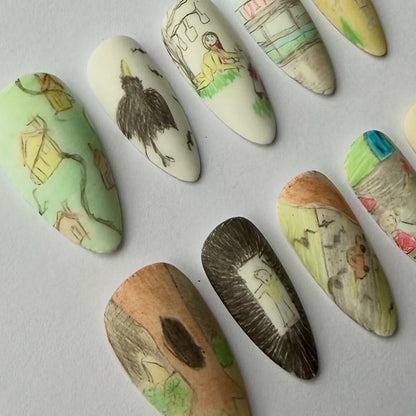 Vintage Handmade Cinematic Horror Story Design Press On Nail Set