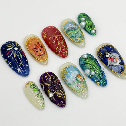 Howl's Moving Castle Press-On Nails - Whimsical Fantasy Art Press Nails