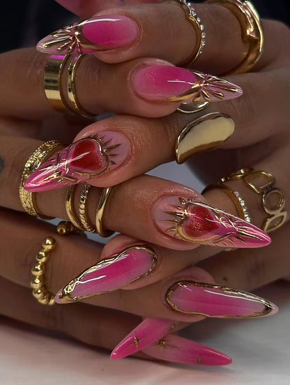 Twilight Blossom Press On Nails, Purple Floral Elegance