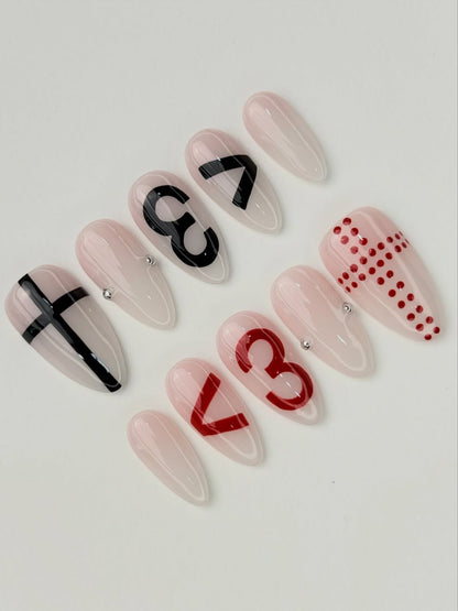 Pink Gothic Cross Number Stiletto Press On Nails Set