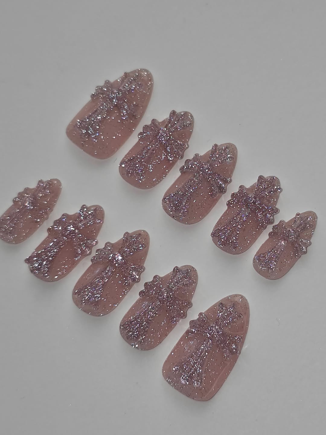 Pink Glitter Cross Gothic Almond Press On Nails Set