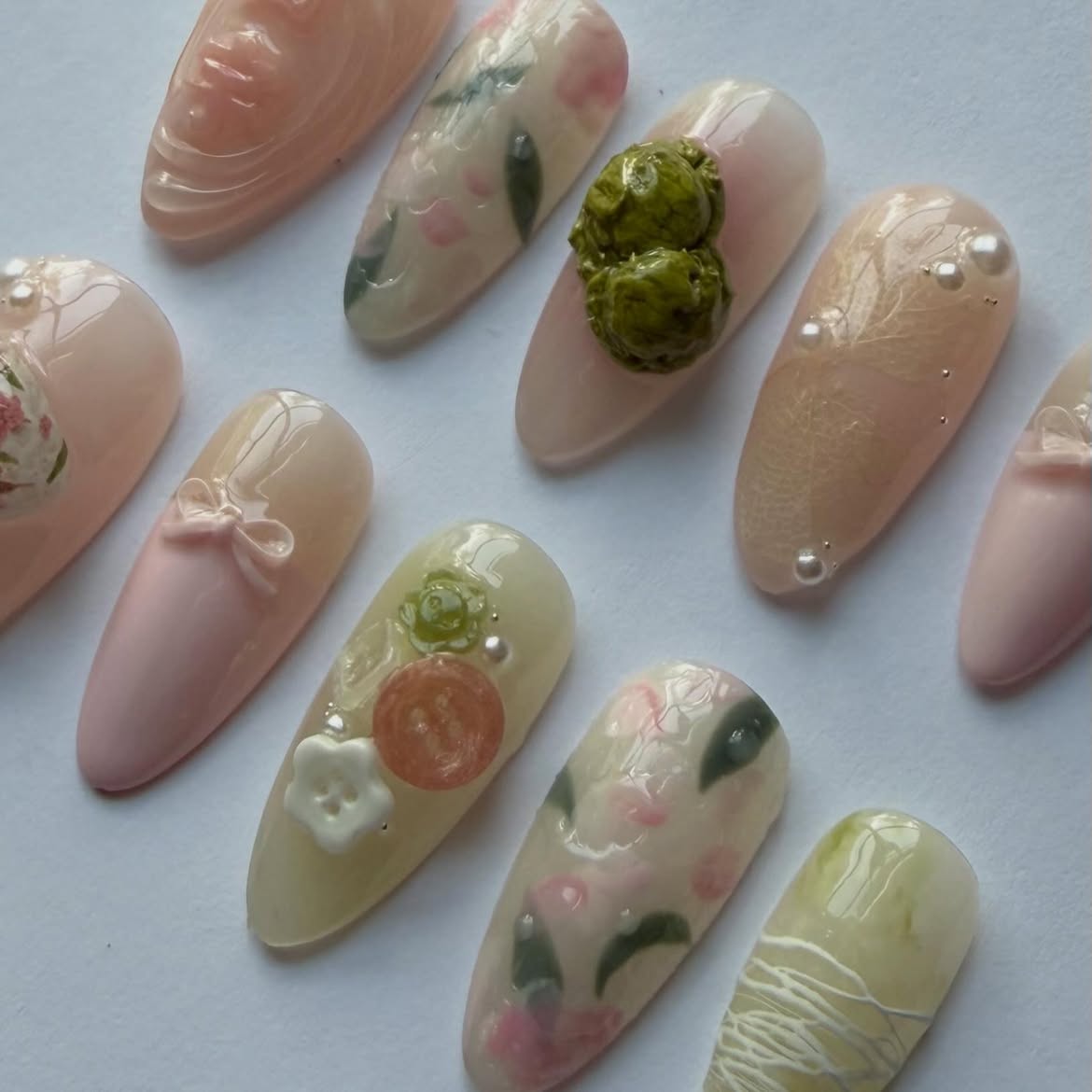 Coquette Floral Cottagecore Handmade Press On Nail Set Elegant Romance Design