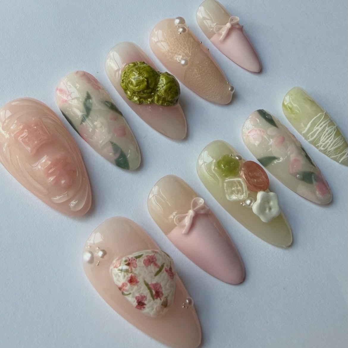 Coquette Floral Cottagecore Handmade Press On Nail Set Elegant Romance Design
