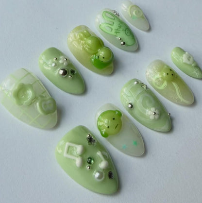 Pastel Bunny Bear Kawaii Handmade Press On Nail Set
