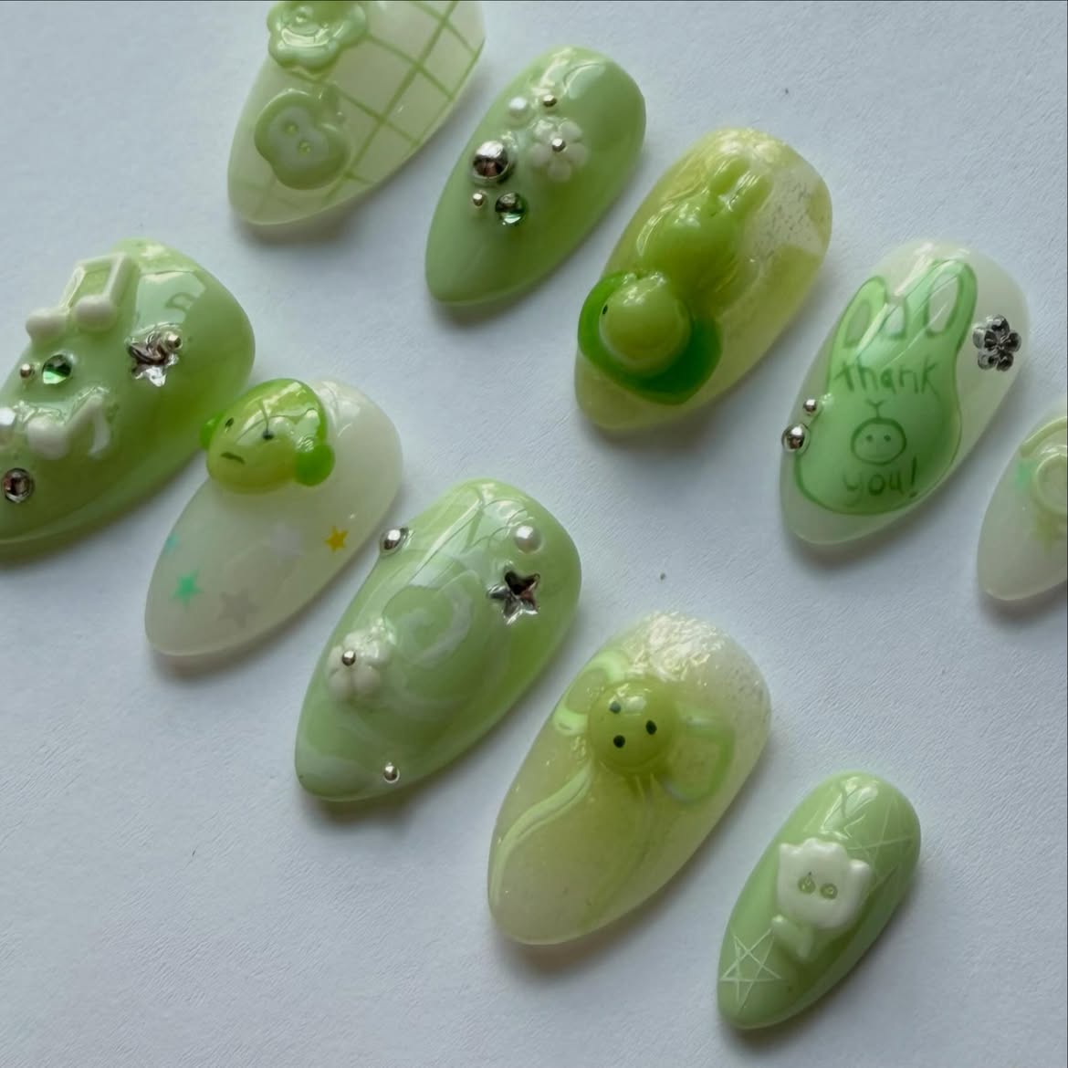 Pastel Bunny Bear Kawaii Handmade Press On Nail Set