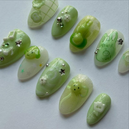 Pastel Bunny Bear Kawaii Handmade Press On Nail Set