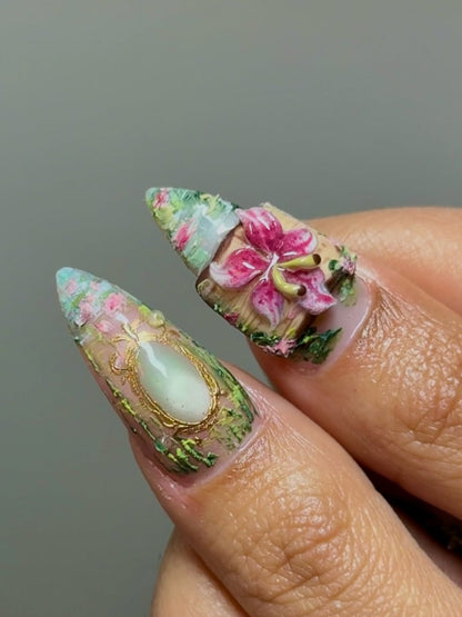 Botanical Lily Garden Fairycore Luxury Handmade Press On Nail Set