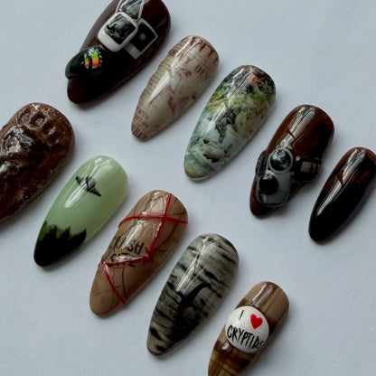 Cryptid Vintage Mystery Press On Handmade Art Nail Set