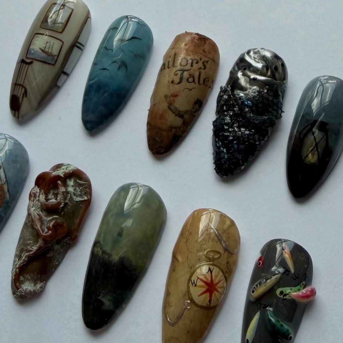 Vintage Coastal Adventure Handmade Storytelling Press On Nail Set