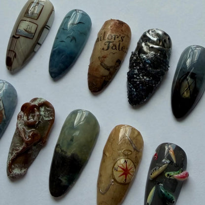 Vintage Coastal Adventure Handmade Storytelling Press On Nail Set
