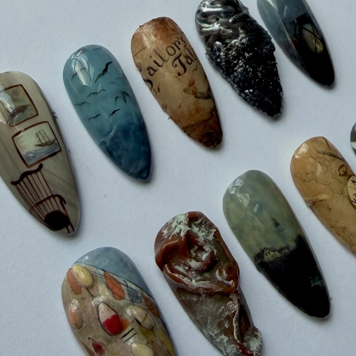 Vintage Coastal Adventure Handmade Storytelling Press On Nail Set