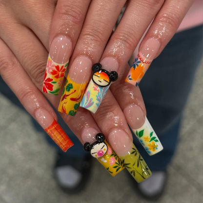 Pucca Cartoon Press On Nails - Hand-Painted Floral Japanese Press Nails