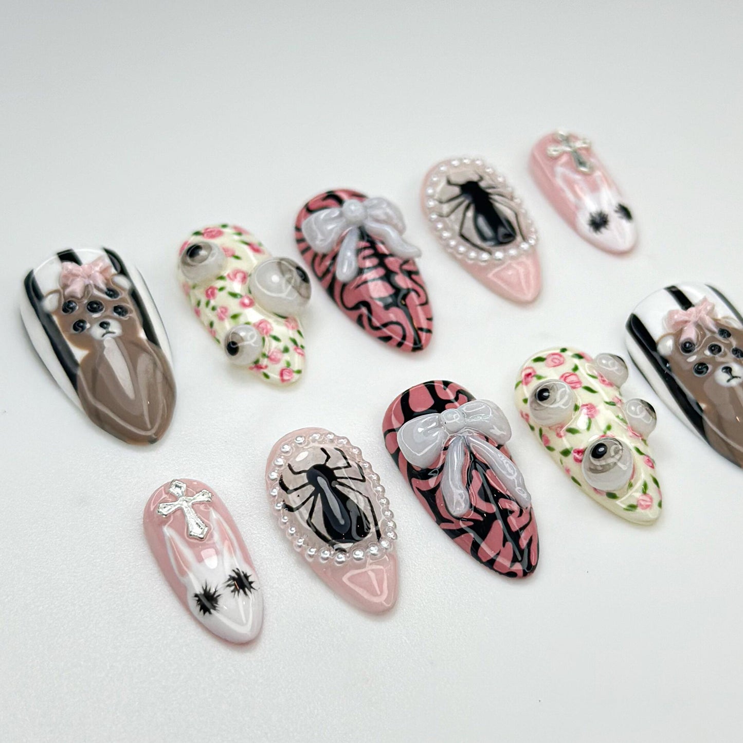 Gothic Kawaii Press On Nails - Gothic Cute Spider Bear Nails
