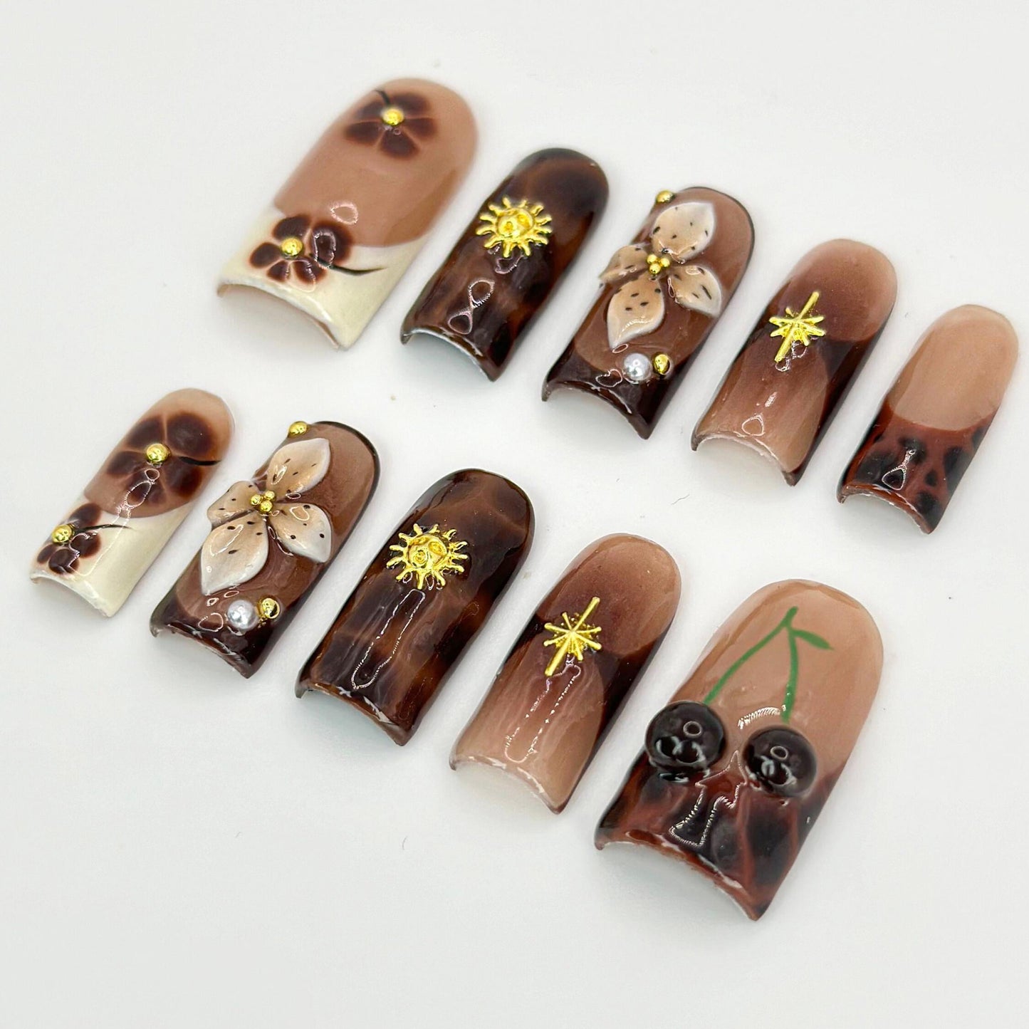 Tortoiseshell Floral Press-On Nails