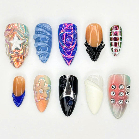 Abstract 3D Chrome Futuristic Press On Nails