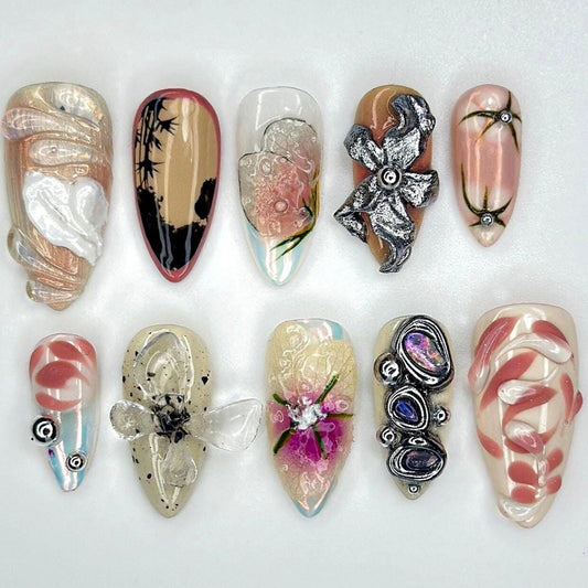 Abstract Blossom Art Press On Nails - Abstract Blossom Metallic Press On Nails