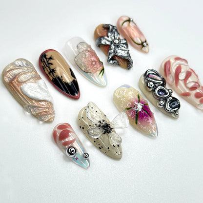 Abstract Blossom Art Press On Nails - Abstract Blossom Metallic Press On Nails