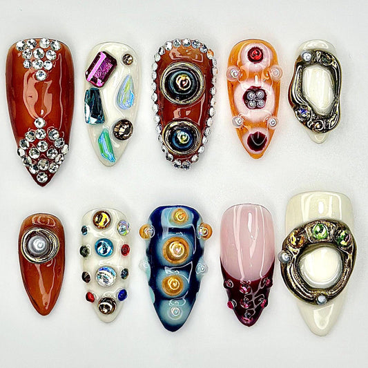 Abstract Galaxy Rhinestone 3D Press On Nail Set