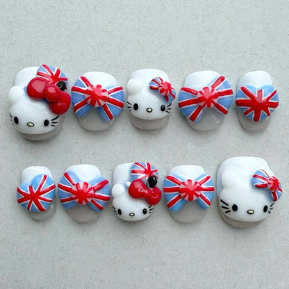 Adorable Union Jack Hello Kitty Press On Nails