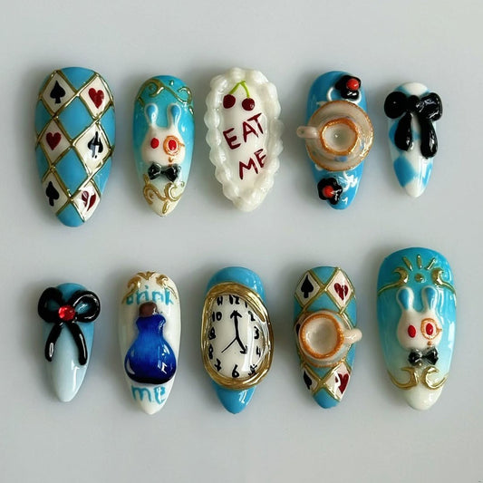 Alice in Wonderland White Rabbit Clock Tea Party Artistic Nails