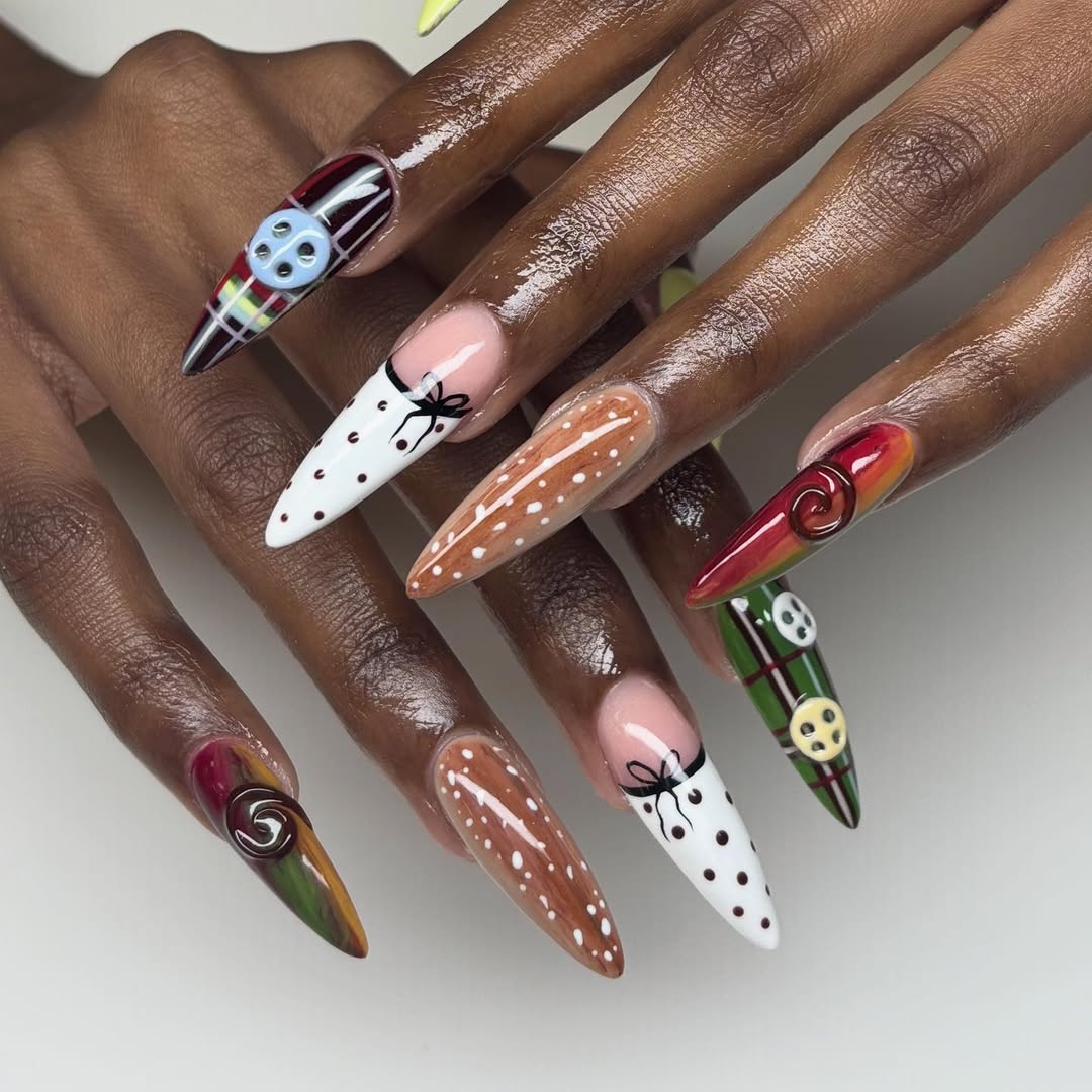 Apple Plaid Press On Nail Set Autumn Farm Core