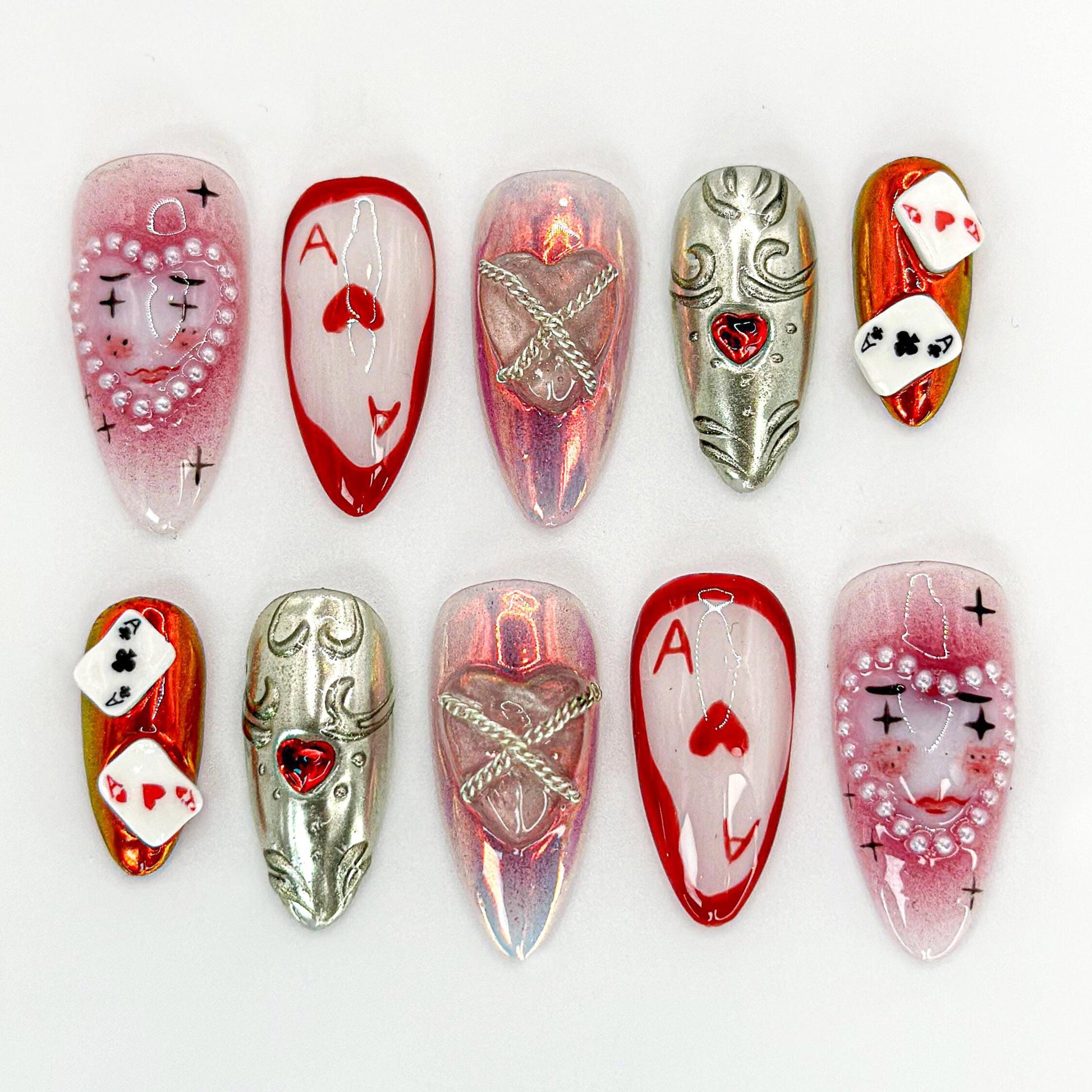 Artistic Clown Poker Themed Nail Art  - Poker Queen 3D Press On Nails