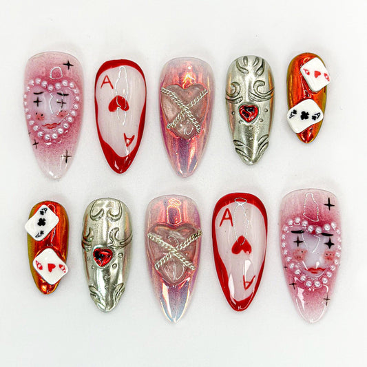 Artistic Clown Poker Themed Nail Art  - Poker Queen 3D Press On Nails