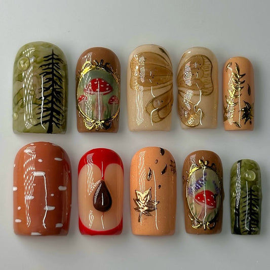 Autumn Forest Mushroom Art Press On Nail Set