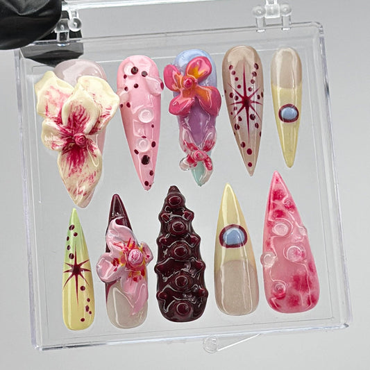 Avant-Garde Orchid 3D Press On Nail Set