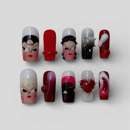 Avant Garde Red Black Press On Nails Sculptural Art Set