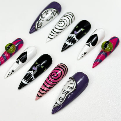 Cheshire Cat Wonderland Press On Nails - Gothic Playing Cards Illusion Nail Set