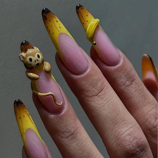 Banana Monkey 3D Press On Nail Set