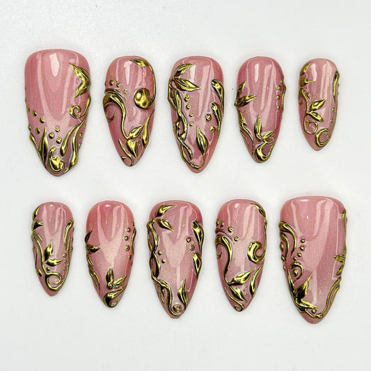 Baroque Gold 3D Sculpted Press On Nails