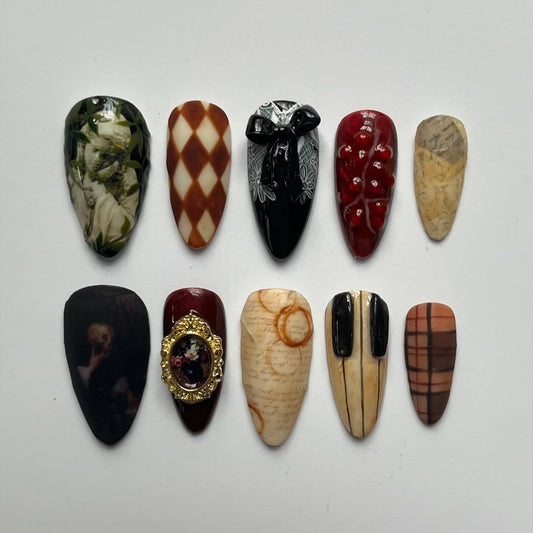 Baroque Mystery 3D Press On Nails with Vintage Art and Classical Accents