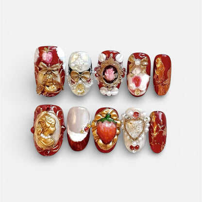 Baroque Strawberry Red Press On Nails Luxury Statement Set