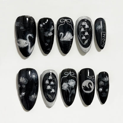 Black Swan Press On Nails Elegant Gothic Art