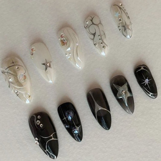 Black White Galaxy Star Press On Nails