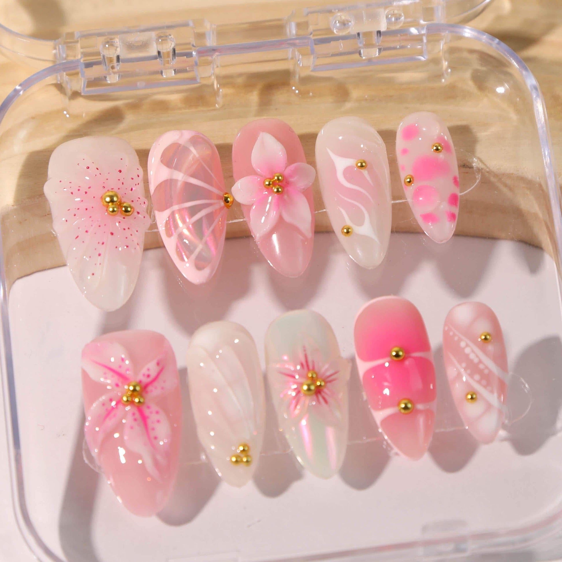 Blush Bloom Press On Nails – 3D Pink Floral Elegance Set