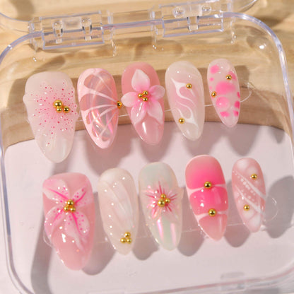 Blush Bloom Press On Nails – 3D Pink Floral Elegance Set